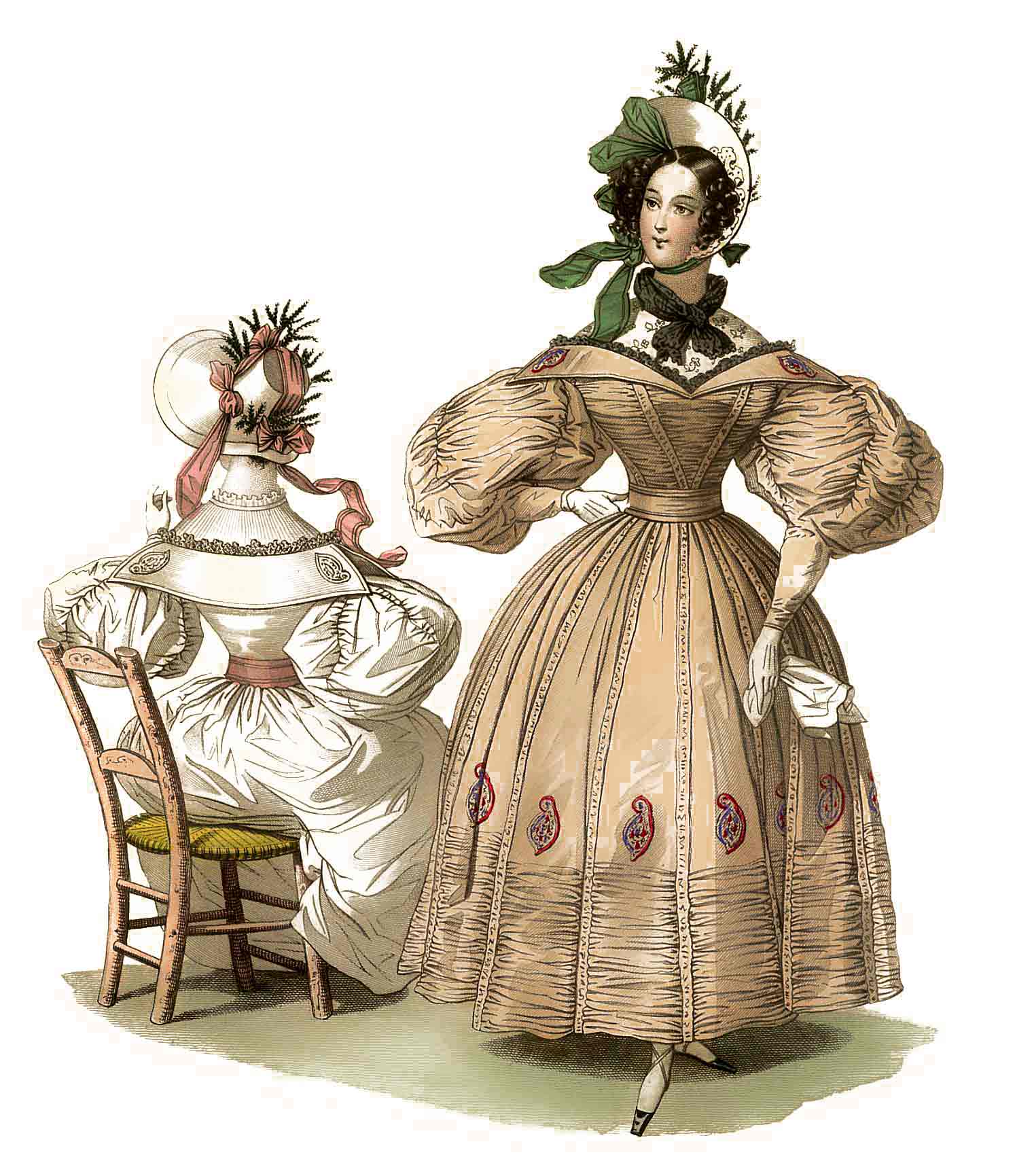 Memsahibs in India slavishly followed fashions from the latest French catalogues. 1834 styles.